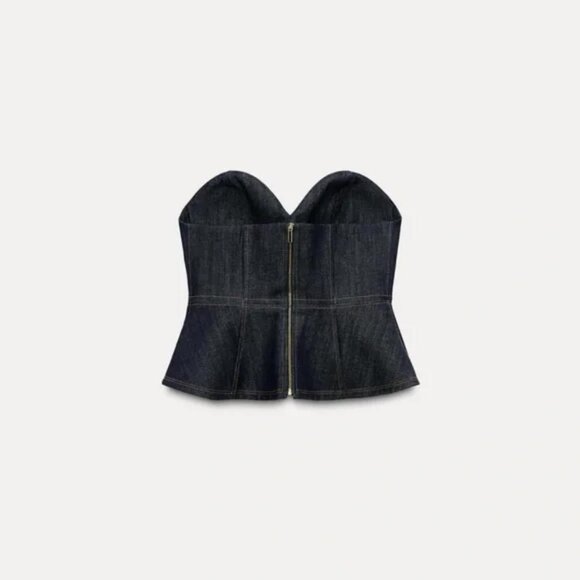 ZARA ZW COLLECTION DENIM PEPLUM BUSTIER - Picture 4 of 7